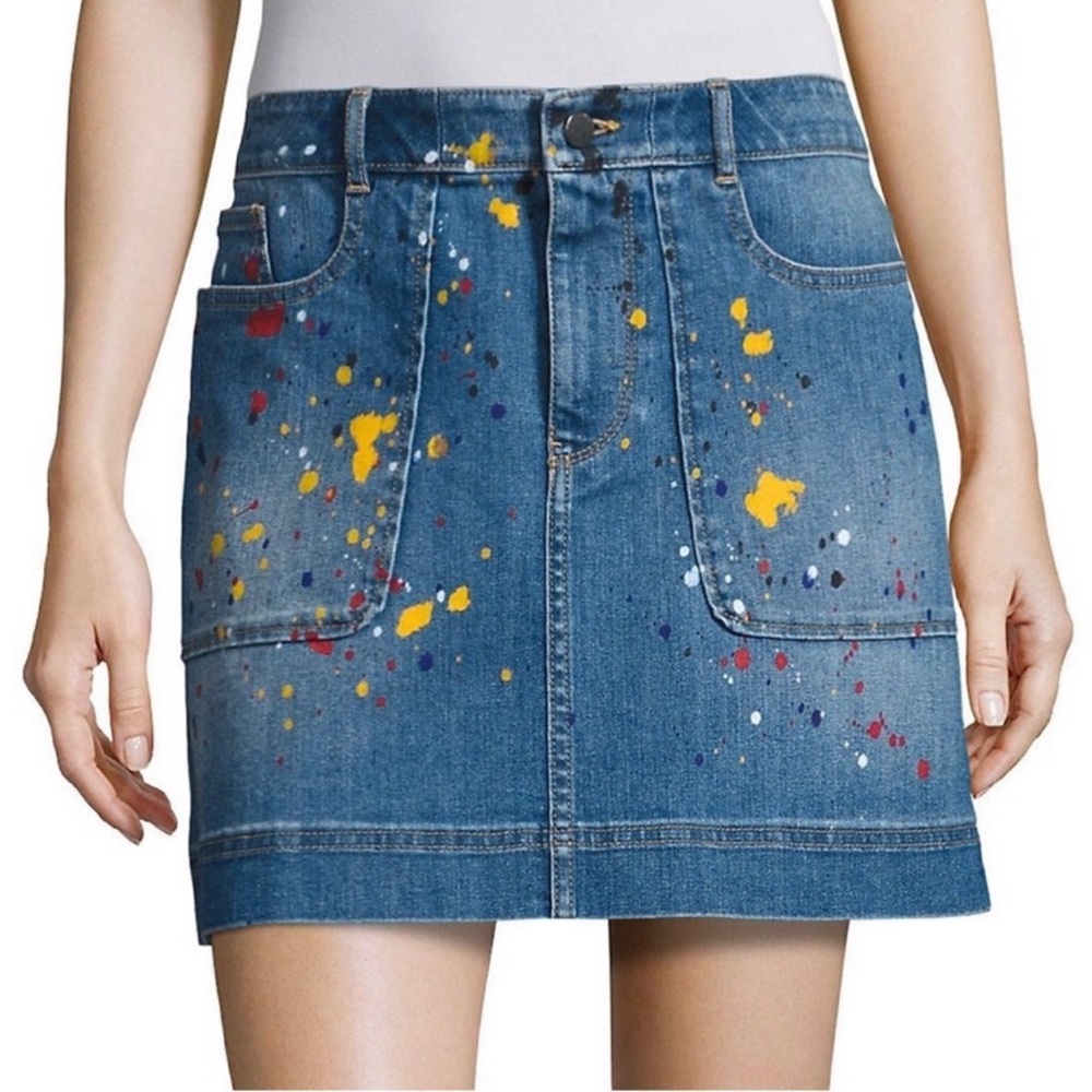 Alice + Olivia Paint Splatter Denim Skirt